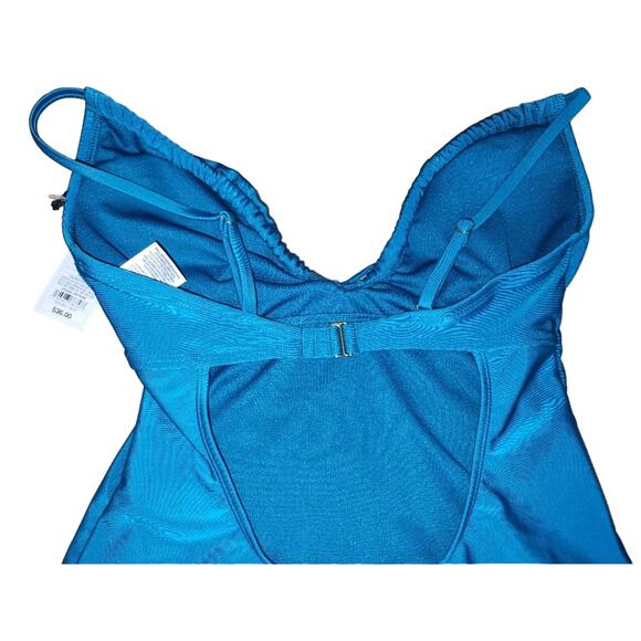 Shade & Shore‎ NWT Plunge Tie-Front Teal One Piece Swimsuit Size Small - Picture 6 of 9